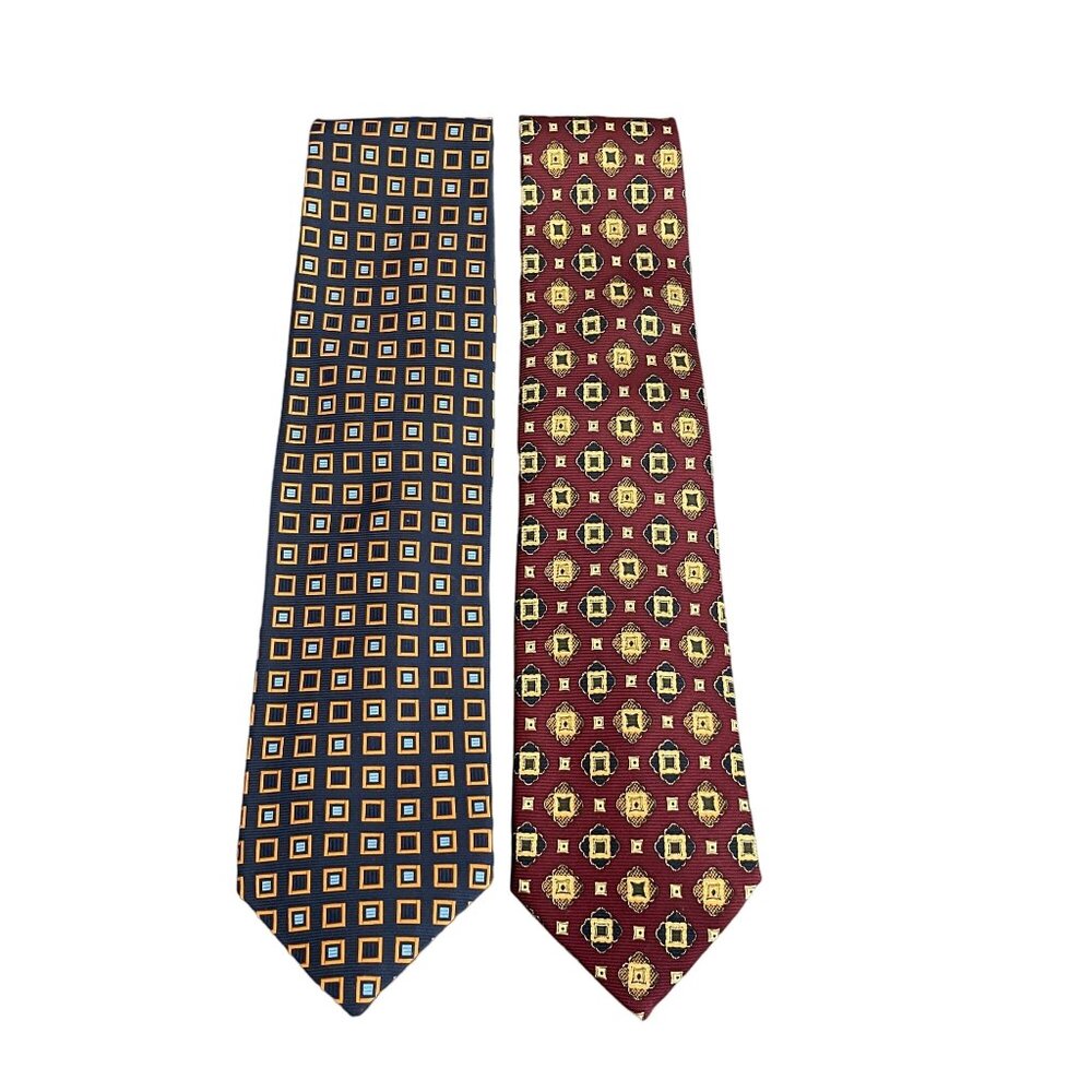 Harold Powell Geometric Design 100% Silk Made In USA Necktie Lot Of 2